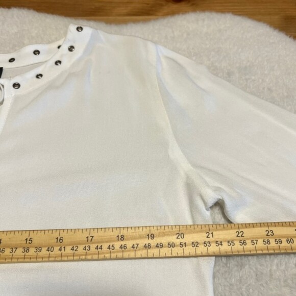 Lulus Womens White Tie Front Cropped Textured Top Studded Bell Sleeve Size Large - Picture 10 of 12